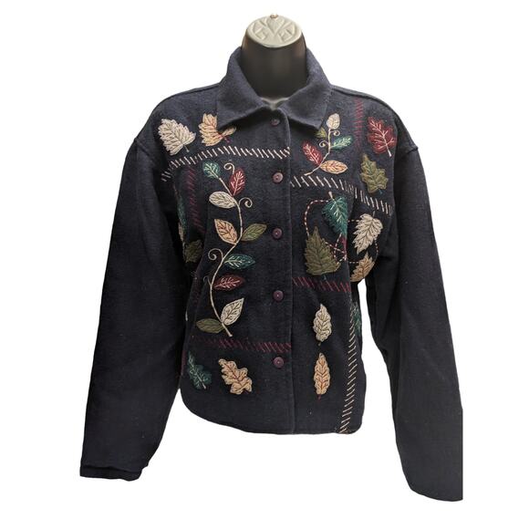 Vintage Paul Harris Jacket Cardigan Sweater Womens Large Leaf Boho 1990s Autumn - Picture 12 of 13
